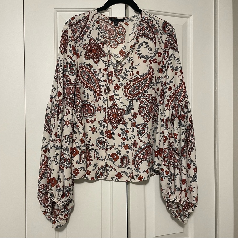 Banana Republic White Paisley Floral Blouse with Rust Accents
